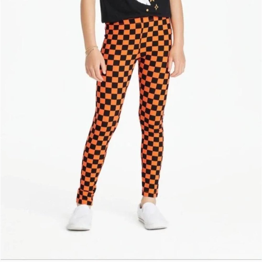 Cat & Jack Orange and Black Checkered Leggings sz S (6/6X) Slim